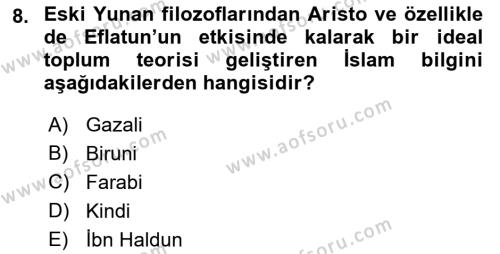 Din Sosyolojisi Dersi 2023 - 2024 Yılı (Vize) Ara Sınavı 8. Soru