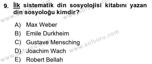 Din Sosyolojisi Dersi 2023 - 2024 Yılı (Vize) Ara Sınavı 9. Soru