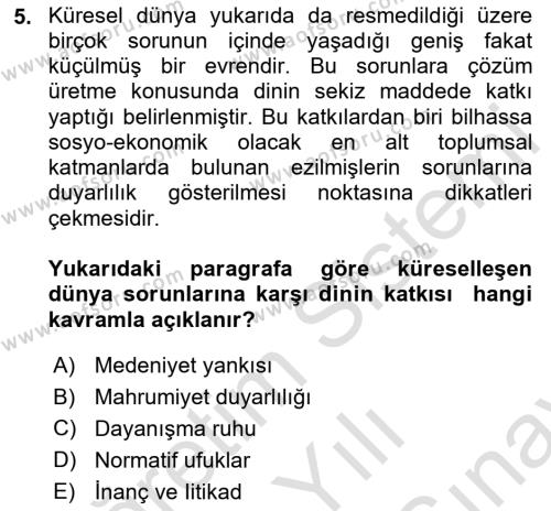 Din Sosyolojisi Dersi 2023 - 2024 Yılı (Final) Dönem Sonu Sınavı 5. Soru