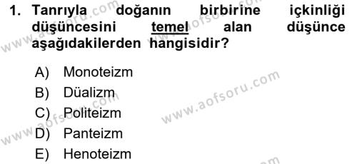 Yaşayan Dünya Dinleri Dersi 2020 - 2021 Yılı Yaz Okulu Sınavı 1. Soru