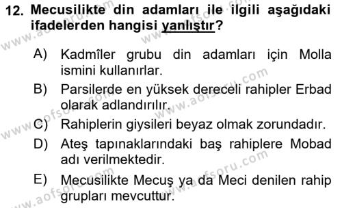 Yaşayan Dünya Dinleri Dersi 2020 - 2021 Yılı Yaz Okulu Sınavı 12. Soru