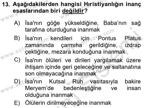 Yaşayan Dünya Dinleri Dersi 2020 - 2021 Yılı Yaz Okulu Sınavı 13. Soru