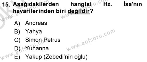 Yaşayan Dünya Dinleri Dersi 2020 - 2021 Yılı Yaz Okulu Sınavı 15. Soru