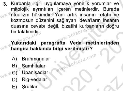 Yaşayan Dünya Dinleri Dersi 2020 - 2021 Yılı Yaz Okulu Sınavı 3. Soru