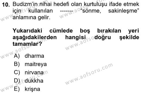 Yaşayan Dünya Dinleri Dersi 2021 - 2022 Yılı (Vize) Ara Sınavı 10. Soru