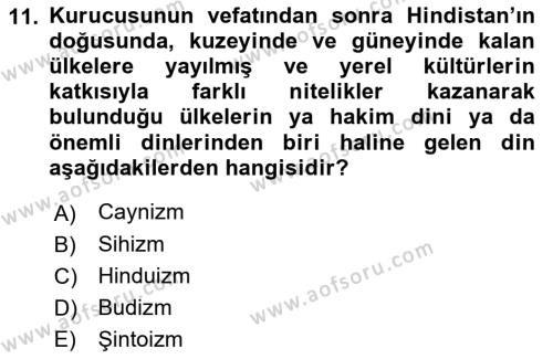 Yaşayan Dünya Dinleri Dersi 2021 - 2022 Yılı (Vize) Ara Sınavı 11. Soru