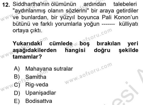 Yaşayan Dünya Dinleri Dersi 2021 - 2022 Yılı (Vize) Ara Sınavı 12. Soru