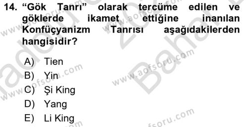 Yaşayan Dünya Dinleri Dersi 2021 - 2022 Yılı (Vize) Ara Sınavı 14. Soru