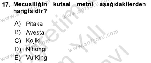 Yaşayan Dünya Dinleri Dersi 2021 - 2022 Yılı (Vize) Ara Sınavı 17. Soru