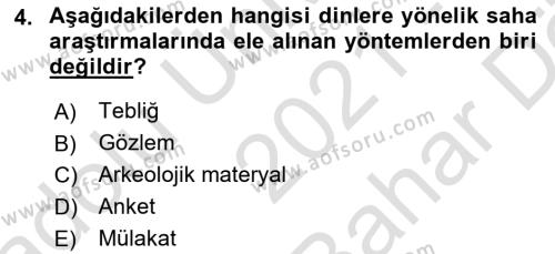 Yaşayan Dünya Dinleri Dersi 2021 - 2022 Yılı (Vize) Ara Sınavı 4. Soru