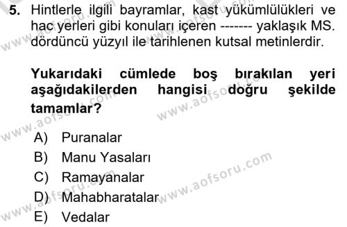 Yaşayan Dünya Dinleri Dersi 2021 - 2022 Yılı (Vize) Ara Sınavı 5. Soru