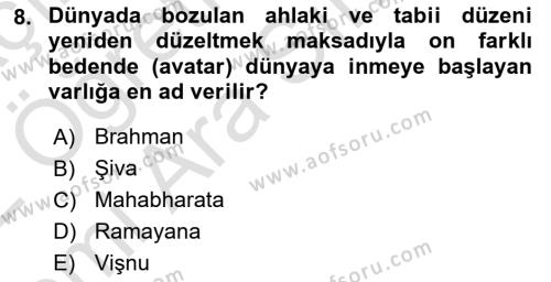 Yaşayan Dünya Dinleri Dersi 2021 - 2022 Yılı (Vize) Ara Sınavı 8. Soru