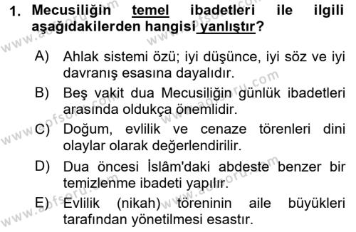 Yaşayan Dünya Dinleri Dersi 2021 - 2022 Yılı (Final) Dönem Sonu Sınavı 1. Soru