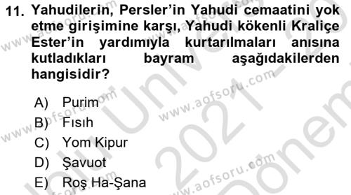 Yaşayan Dünya Dinleri Dersi 2021 - 2022 Yılı (Final) Dönem Sonu Sınavı 11. Soru