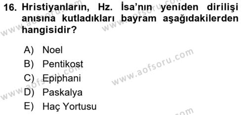 Yaşayan Dünya Dinleri Dersi 2021 - 2022 Yılı (Final) Dönem Sonu Sınavı 16. Soru