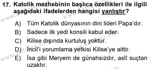 Yaşayan Dünya Dinleri Dersi 2021 - 2022 Yılı (Final) Dönem Sonu Sınavı 17. Soru