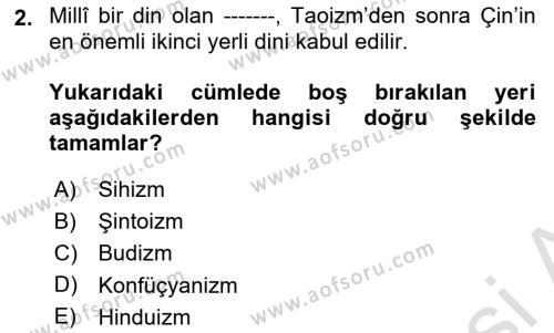 Yaşayan Dünya Dinleri Dersi 2021 - 2022 Yılı (Final) Dönem Sonu Sınavı 2. Soru