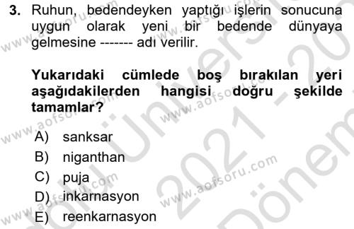 Yaşayan Dünya Dinleri Dersi 2021 - 2022 Yılı (Final) Dönem Sonu Sınavı 3. Soru