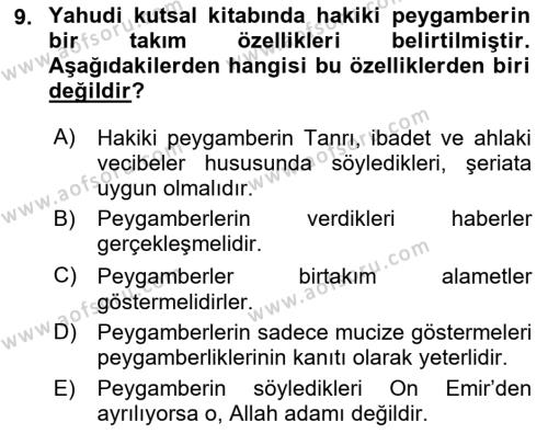 Yaşayan Dünya Dinleri Dersi 2021 - 2022 Yılı (Final) Dönem Sonu Sınavı 9. Soru