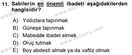 Yaşayan Dünya Dinleri Dersi 2021 - 2022 Yılı Yaz Okulu Sınavı 11. Soru