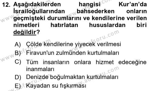 Yaşayan Dünya Dinleri Dersi 2021 - 2022 Yılı Yaz Okulu Sınavı 12. Soru