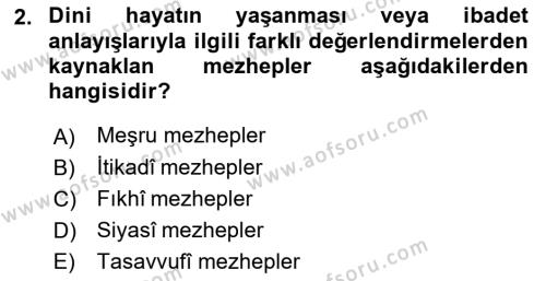 Yaşayan Dünya Dinleri Dersi 2021 - 2022 Yılı Yaz Okulu Sınavı 2. Soru