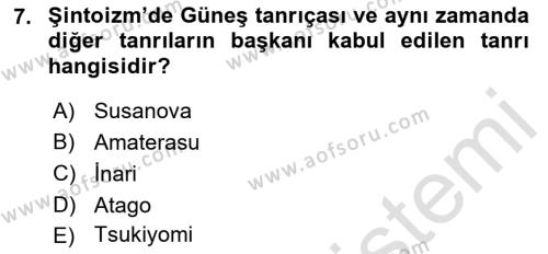 Yaşayan Dünya Dinleri Dersi 2021 - 2022 Yılı Yaz Okulu Sınavı 7. Soru