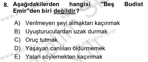 Yaşayan Dünya Dinleri Dersi 2021 - 2022 Yılı Yaz Okulu Sınavı 8. Soru