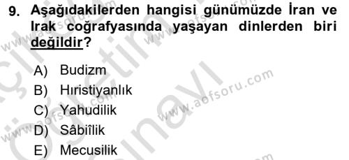 Yaşayan Dünya Dinleri Dersi 2021 - 2022 Yılı Yaz Okulu Sınavı 9. Soru