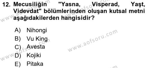 Yaşayan Dünya Dinleri Dersi 2022 - 2023 Yılı Yaz Okulu Sınavı 12. Soru