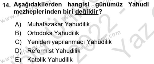 Yaşayan Dünya Dinleri Dersi 2022 - 2023 Yılı Yaz Okulu Sınavı 14. Soru