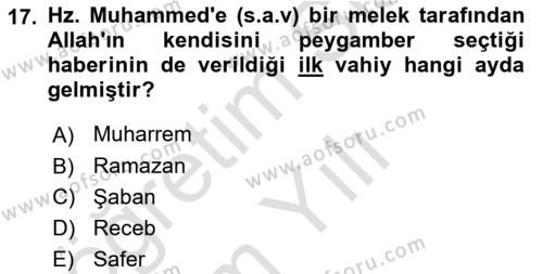 Yaşayan Dünya Dinleri Dersi 2022 - 2023 Yılı Yaz Okulu Sınavı 17. Soru