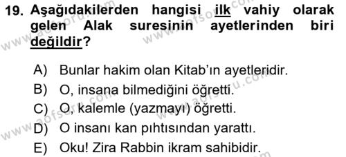 Yaşayan Dünya Dinleri Dersi 2022 - 2023 Yılı Yaz Okulu Sınavı 19. Soru