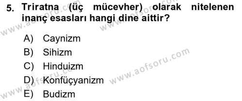 Yaşayan Dünya Dinleri Dersi 2022 - 2023 Yılı Yaz Okulu Sınavı 5. Soru