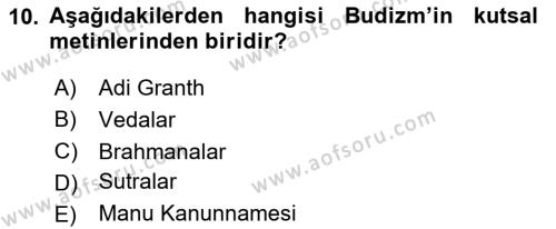 Yaşayan Dünya Dinleri Dersi 2023 - 2024 Yılı (Vize) Ara Sınavı 10. Soru