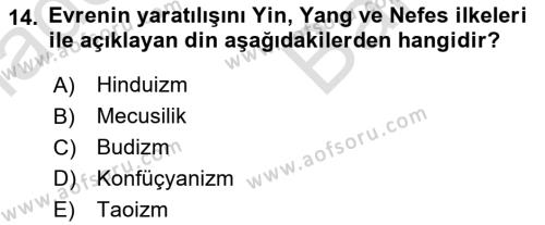 Yaşayan Dünya Dinleri Dersi 2023 - 2024 Yılı (Vize) Ara Sınavı 14. Soru