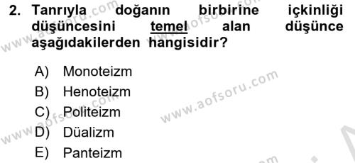 Yaşayan Dünya Dinleri Dersi 2023 - 2024 Yılı (Vize) Ara Sınavı 2. Soru