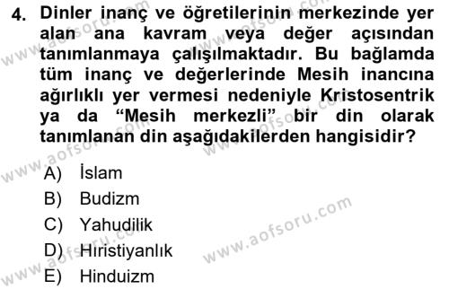 Yaşayan Dünya Dinleri Dersi 2023 - 2024 Yılı (Vize) Ara Sınavı 4. Soru