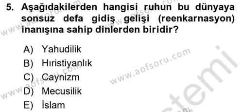 Yaşayan Dünya Dinleri Dersi 2023 - 2024 Yılı (Vize) Ara Sınavı 5. Soru