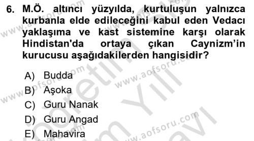 Yaşayan Dünya Dinleri Dersi 2023 - 2024 Yılı (Vize) Ara Sınavı 6. Soru