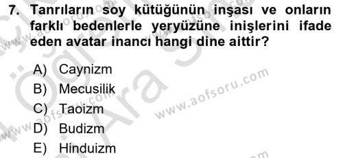 Yaşayan Dünya Dinleri Dersi 2023 - 2024 Yılı (Vize) Ara Sınavı 7. Soru