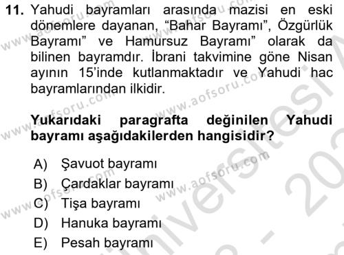 Yaşayan Dünya Dinleri Dersi 2023 - 2024 Yılı (Final) Dönem Sonu Sınavı 11. Soru