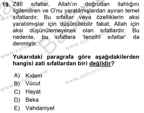 Yaşayan Dünya Dinleri Dersi 2023 - 2024 Yılı (Final) Dönem Sonu Sınavı 19. Soru