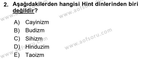 Yaşayan Dünya Dinleri Dersi 2023 - 2024 Yılı (Final) Dönem Sonu Sınavı 2. Soru