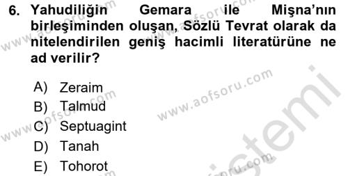 Yaşayan Dünya Dinleri Dersi 2023 - 2024 Yılı (Final) Dönem Sonu Sınavı 6. Soru