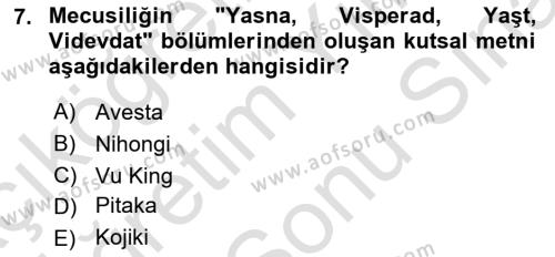 Yaşayan Dünya Dinleri Dersi 2023 - 2024 Yılı (Final) Dönem Sonu Sınavı 7. Soru