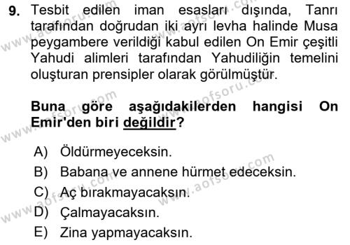 Yaşayan Dünya Dinleri Dersi 2023 - 2024 Yılı (Final) Dönem Sonu Sınavı 9. Soru