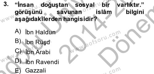 Din Eğitimi ve Din Hizmetlerinde Rehberlik Dersi 2014 - 2015 Yılı (Final) Dönem Sonu Sınavı 3. Soru