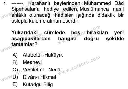 Din Eğitimi ve Din Hizmetlerinde Rehberlik Dersi 2020 - 2021 Yılı Yaz Okulu Sınavı 1. Soru