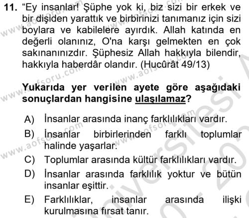 Din Eğitimi ve Din Hizmetlerinde Rehberlik Dersi 2020 - 2021 Yılı Yaz Okulu Sınavı 11. Soru